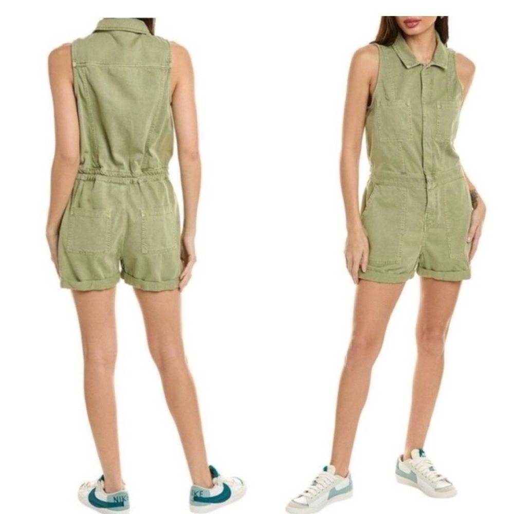 NWOT Bella Dahl Utility Belted Button Front Olive Green Shorts Romper Size S